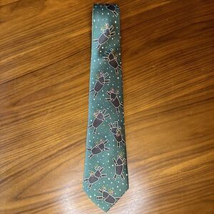 Christmas Reindeer Mens Tie Silk Patterned Chicago Art Institute USA Green